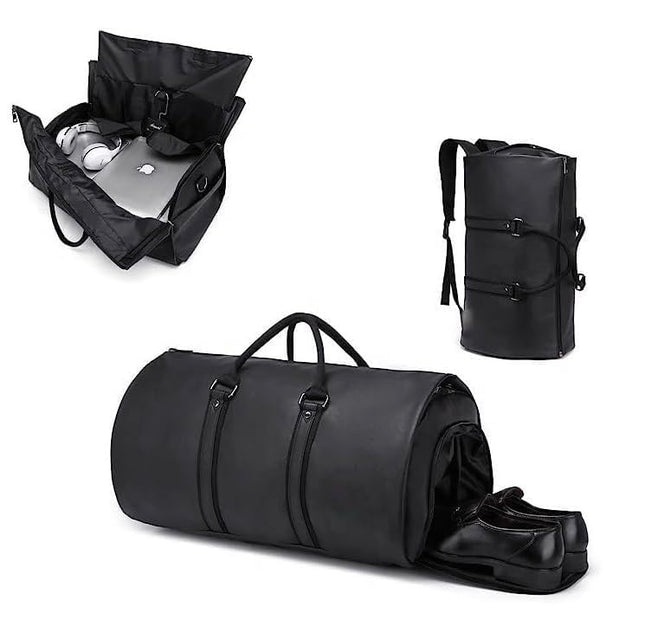 2 in 1 Leather Convertible Hanging Suitcase Suit Travel Garment Bag Carry on Garment Duffel Bag for Men Women Business Travel Bag Large Capacity-56L