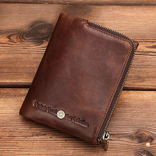 Contacts Men's Genuine Leather RFID Blocking Wallet (Brown) - MALL