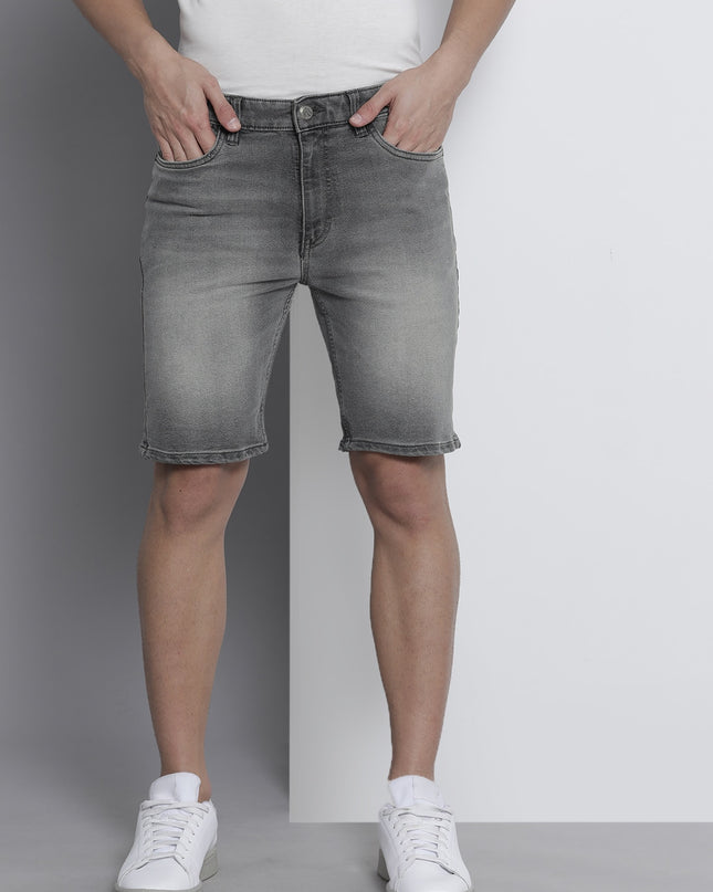 The Indian Garage Co Men Grey Slim Fit Denim Shorts - MALL