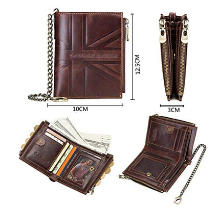 Contacts Men's Genuine Leather RFID Blocking Wallet (Brown) - MALL