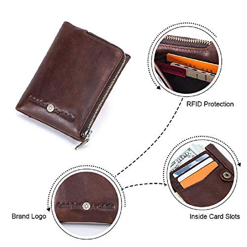 Contacts Men's Genuine Leather RFID Blocking Wallet (Brown) - MALL