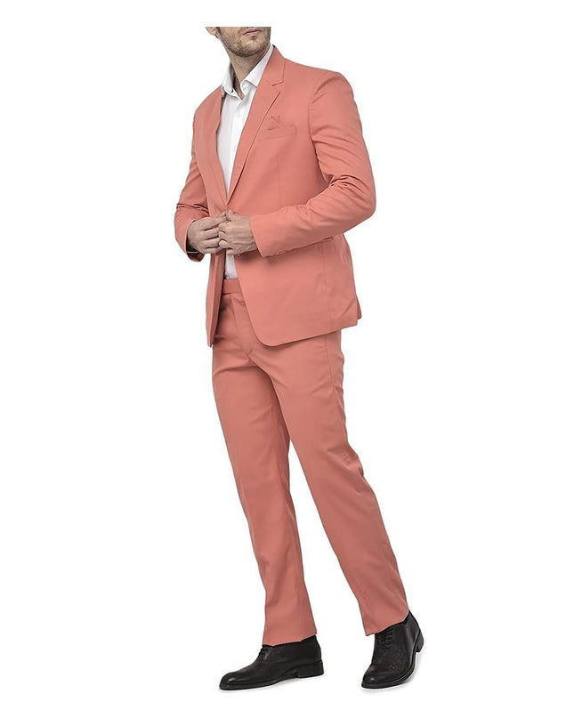 Uva World Men's Regular Fit 2-Piece Suit Two Button Blazer with Pants Set (Regular, 44, Peach) - MALL