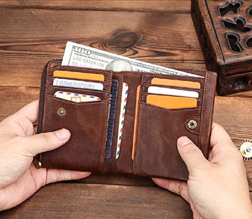 Contacts Men's Genuine Leather RFID Blocking Wallet (Brown) - MALL