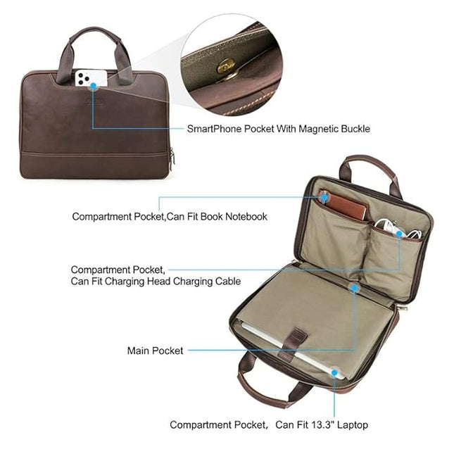 Contacts Full Grain Handcrafted Leather Briefcase Laptop Messenger Bag For Men and Women - MALL