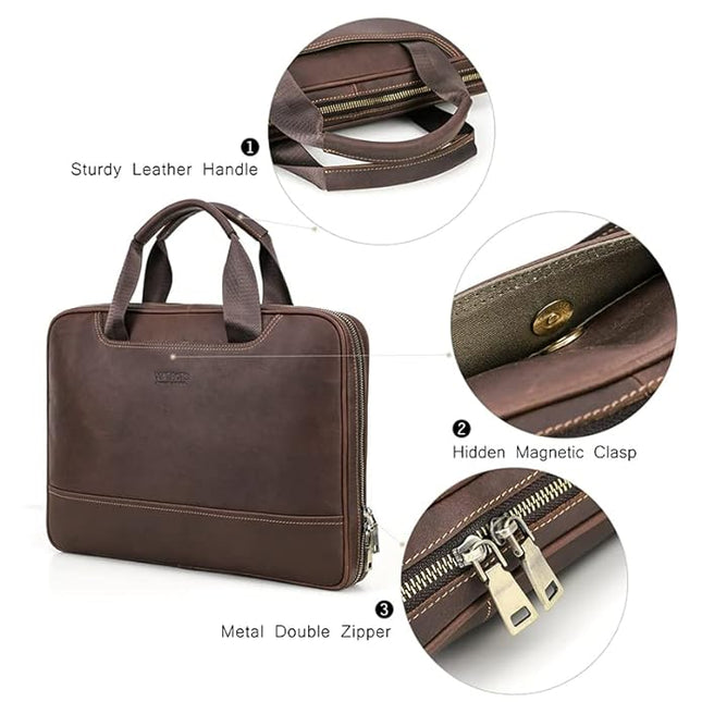 Contacts Full Grain Handcrafted Leather Briefcase Laptop Messenger Bag For Men and Women - MALL