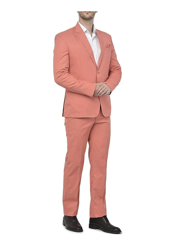 Uva World Men's Regular Fit 2-Piece Suit Two Button Blazer with Pants Set (Regular, 44, Peach) - MALL