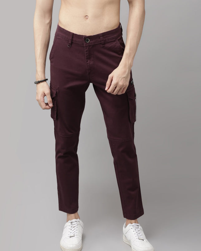 Roadster Men Burgundy Solid Cargos - MALL