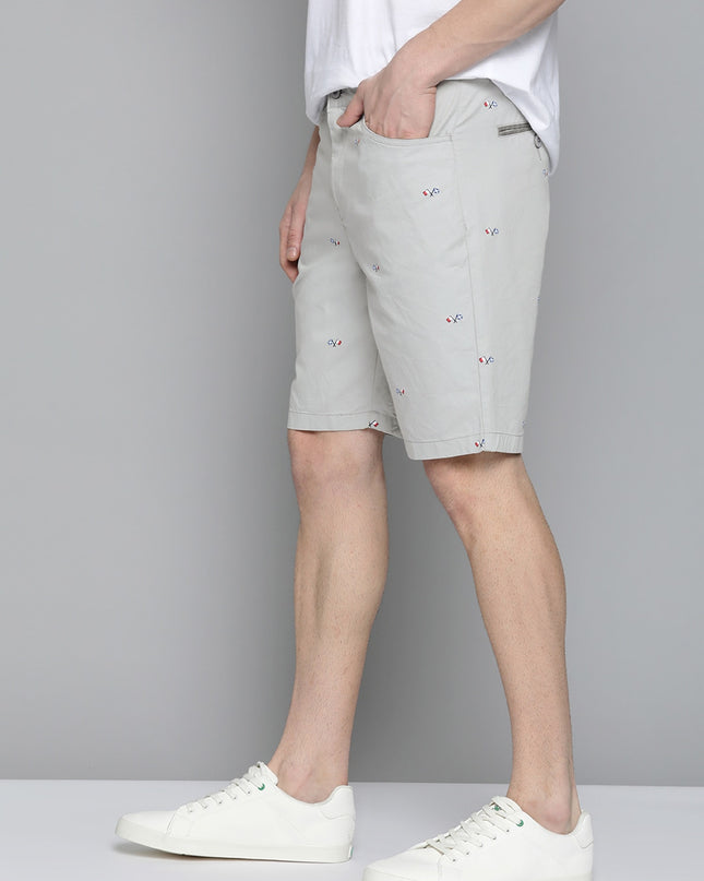 Mast & Harbour Men Grey Flag Print Pure Cotton Regular Fit Chino Shorts - MALL