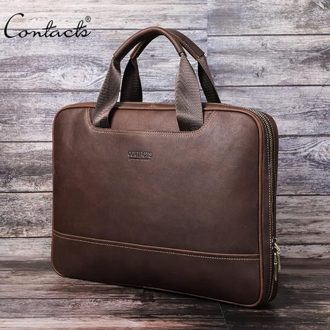 Contacts Full Grain Handcrafted Leather Briefcase Laptop Messenger Bag For Men and Women - MALL