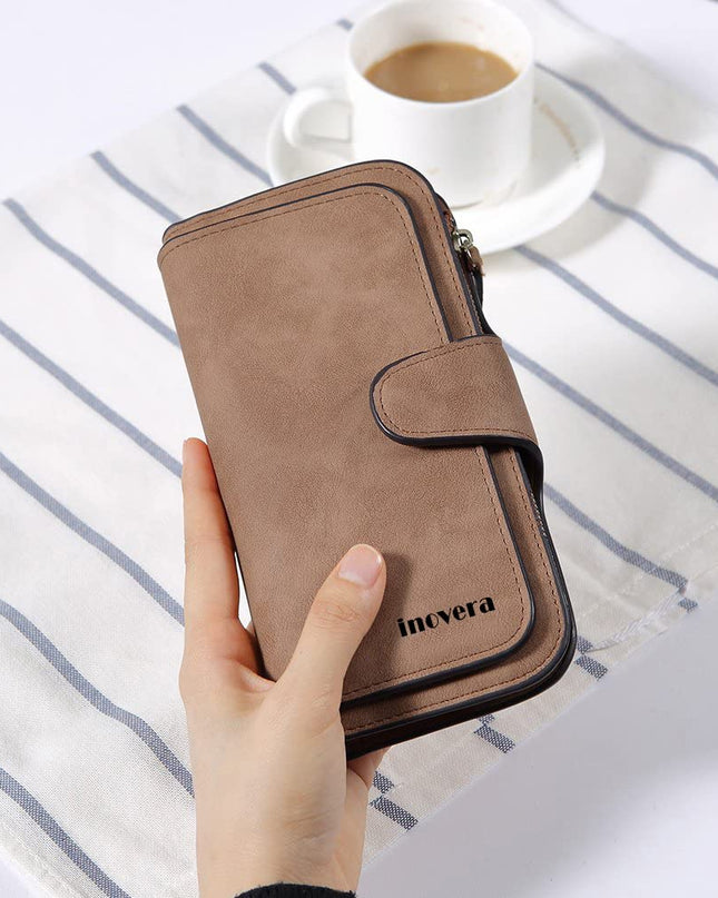 Vegan Leather Women's Tri-fold Women Fashion Card Coin Holder Ladies Long Purse Clutch Wallet - MALL