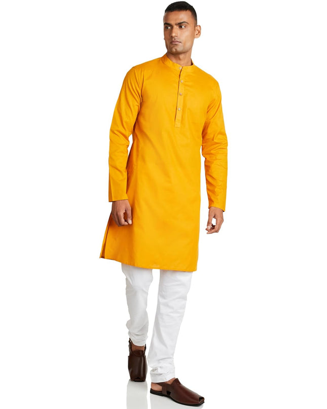 Manyavar Men's Full Sleeve Regular Fit Banded Collar Designer Kurta & Churidar Set - MALL