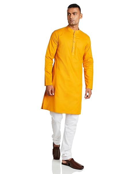 Manyavar Men's Full Sleeve Regular Fit Banded Collar Designer Kurta & Churidar Set - MALL