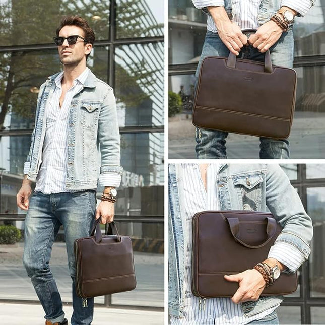 Contacts Full Grain Handcrafted Leather Briefcase Laptop Messenger Bag For Men and Women - MALL