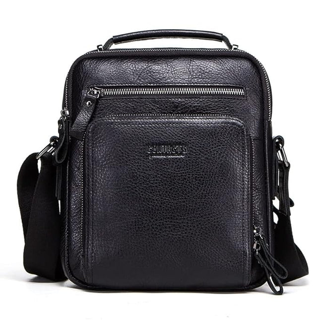 Contacts Men's and Women's Genuine Leather Messenger/Crossbody/Sling Bag (Black) Compatible with I PAD & Mini Laptop or Tablet Upto 9 Inches - - MALL