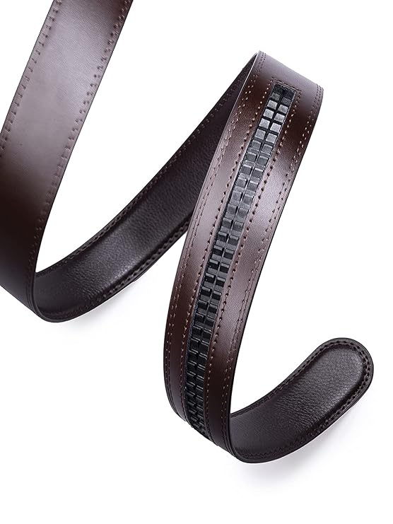 BANGE Mens Genuine Leather Belt Textured Pattern with Slider Buckle - MALL