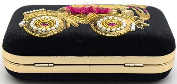 Handicraft Tooba Hand Embroidered Box Clutch Black Sequence - MALL