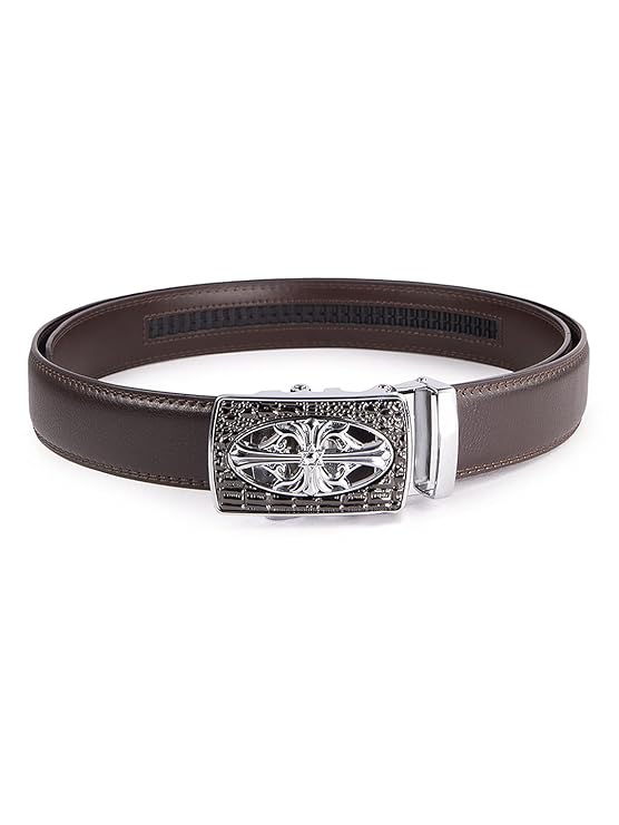 BANGE Mens Genuine Leather Belt Textured Pattern with Slider Buckle - MALL