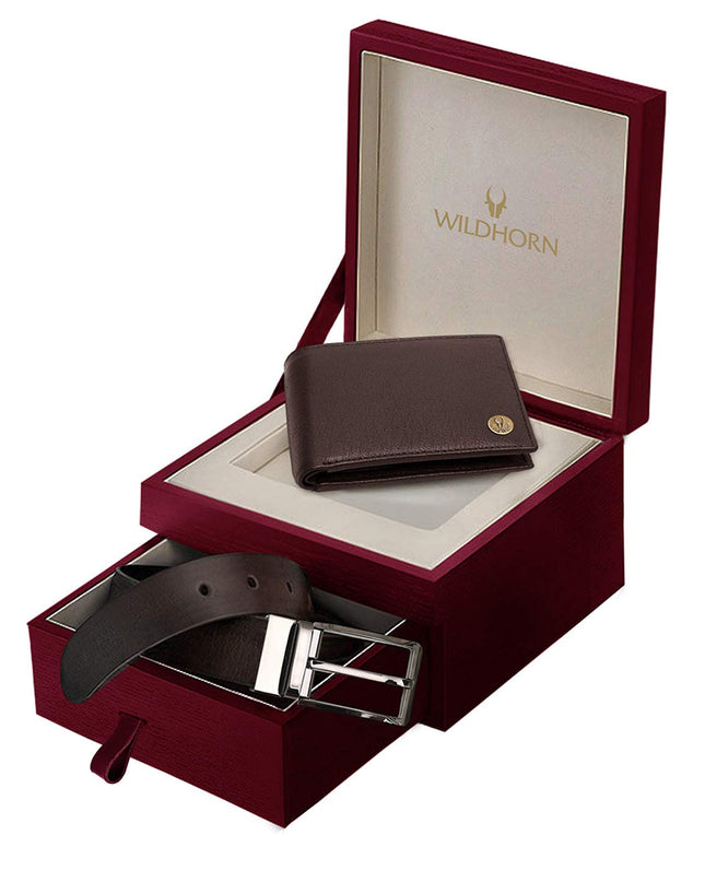 WildHorn Men's Classic Leather Wallet and Belt Combo - MALL