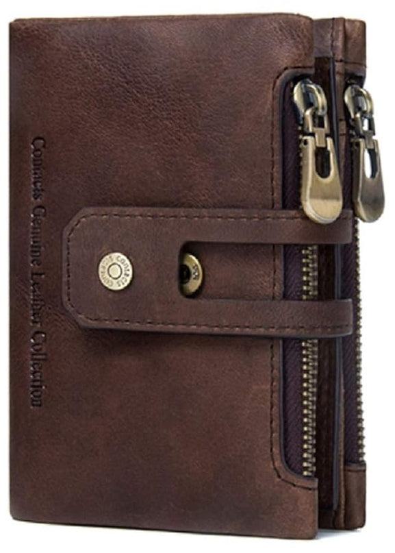 Contacts Genuine Leather Wallet for Men | Men's RFID Blocking Wallet (Brown) - MALL