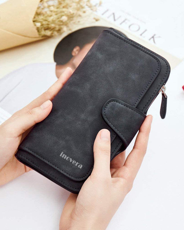 Vegan Leather Women's Tri-fold Women Fashion Card Coin Holder Ladies Long Purse Clutch Wallet - MALL