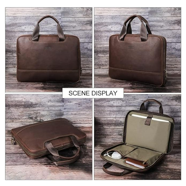 Contacts Full Grain Handcrafted Leather Briefcase Laptop Messenger Bag For Men and Women - MALL