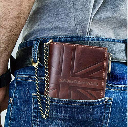 Contacts Men's Genuine Leather RFID Blocking Wallet (Brown) - MALL