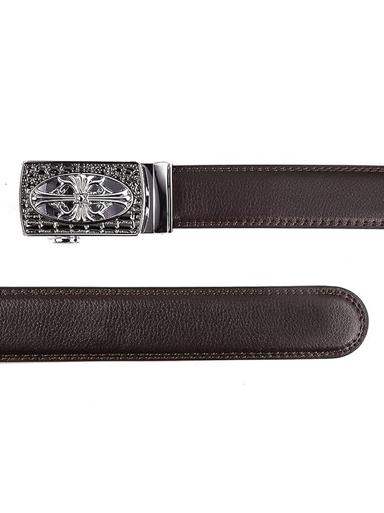 BANGE Mens Genuine Leather Belt Textured Pattern with Slider Buckle - MALL