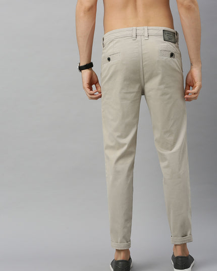 Roadster The Lifestyle Co Men Beige Regular Fit Solid Regular Trousers - MALL