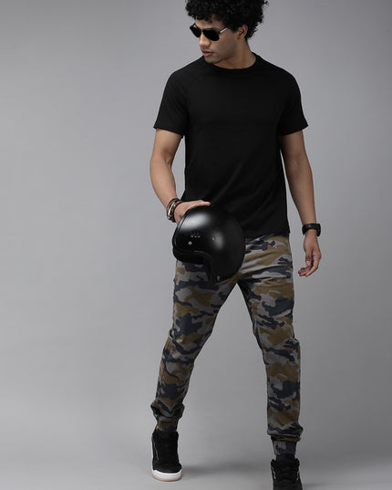 Roadster Men Grey & Brown Camouflage Printed Joggers - MALL