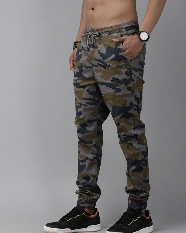 Roadster Men Grey & Brown Camouflage Printed Joggers - MALL