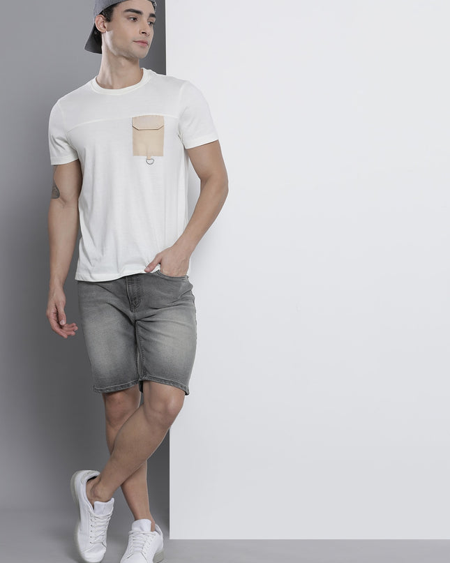 The Indian Garage Co Men Grey Slim Fit Denim Shorts - MALL