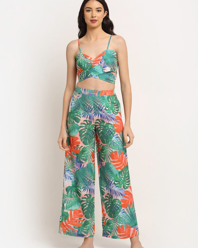 EROTISSCH Women Green Tropical Printed Beach Wear Set - MALL