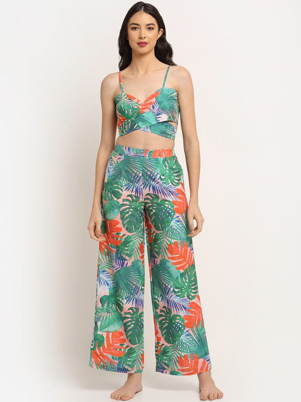 EROTISSCH Women Green Tropical Printed Beach Wear Set - MALL