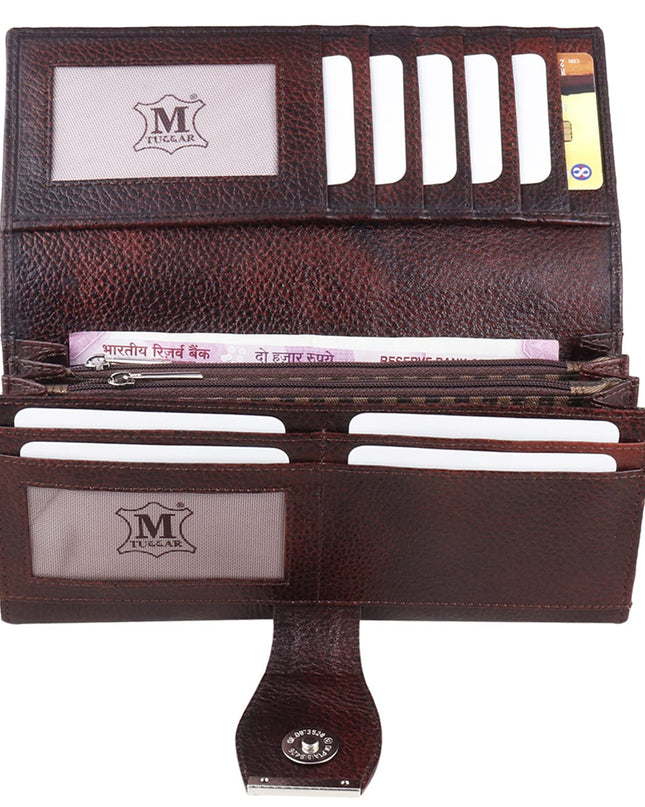 Women Clutch Wallet Genuine Leather Brown - MALL