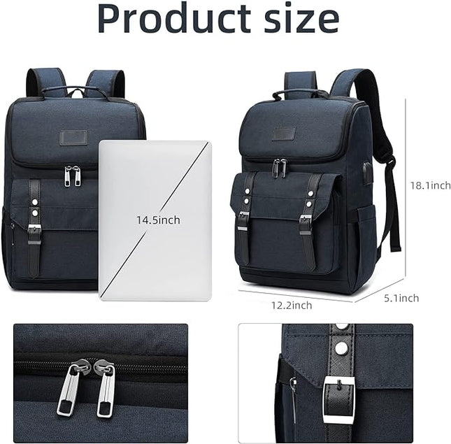 Contacts Unisex Vintage Travel Laptop Backpack with usb Charging Port Fits Upto 15.6 Inch Laptop - Blueâ€¦ - MALL