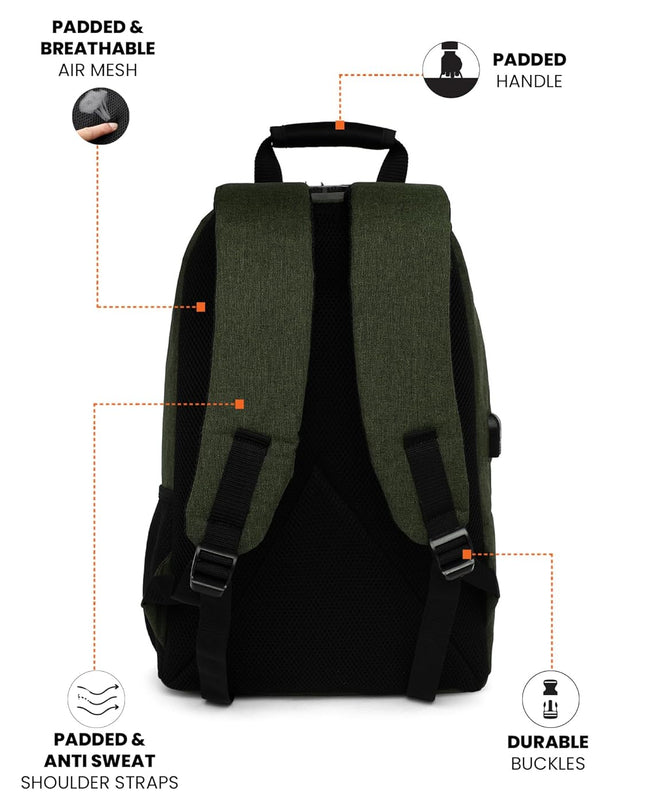 Anti Theft Number Lock Backpack Bag with 15.6 Inch Laptop Compartment, USB Charging Port & Organizer Pocket for Men Women Boys Girls