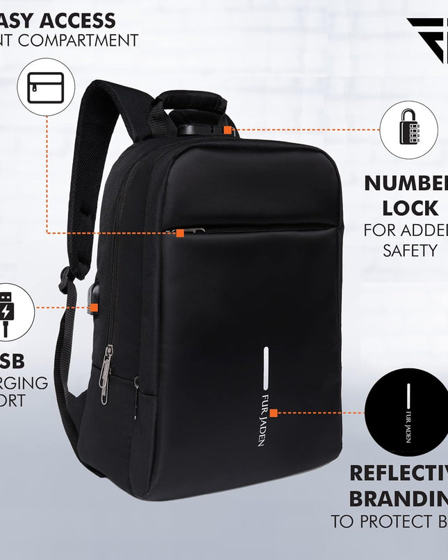 Anti Theft Number Lock Backpack Bag with 15.6 Inch Laptop Compartment, USB Charging Port & Organizer Pocket for Men Women Boys Girls