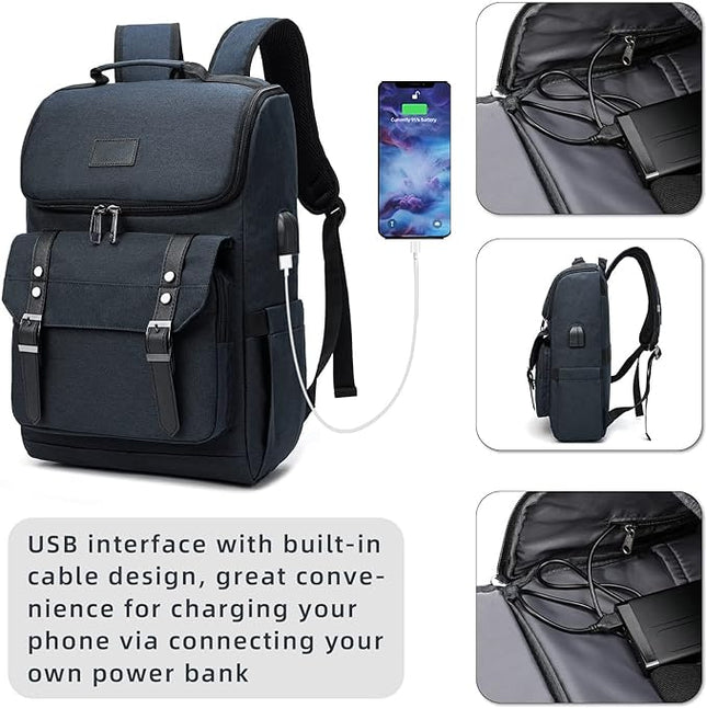 Contacts Unisex Vintage Travel Laptop Backpack with usb Charging Port Fits Upto 15.6 Inch Laptop - Blueâ€¦ - MALL