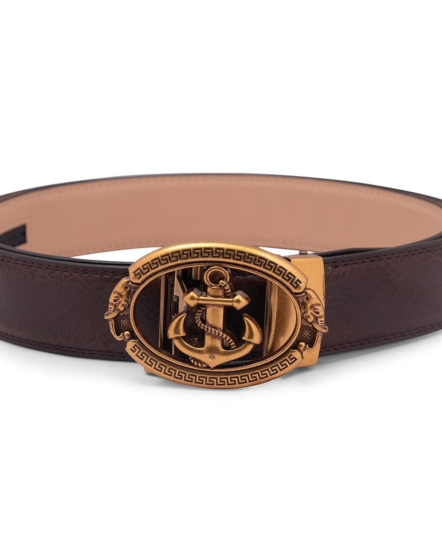 BANGE Mens Genuine Leather Belt With Anchor Buckle - MALL