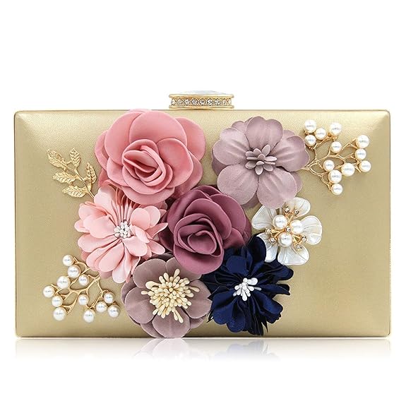 INOVERA (LABEL) Women Floral Evening Clutch Gold - MALL