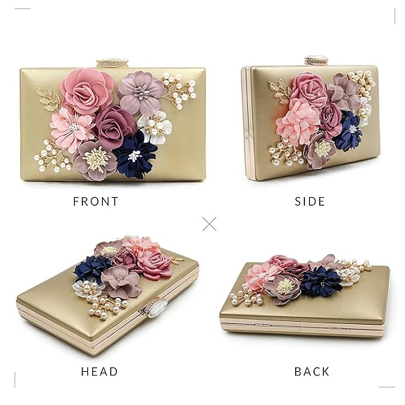 INOVERA (LABEL) Women Floral Evening Clutch Gold - MALL