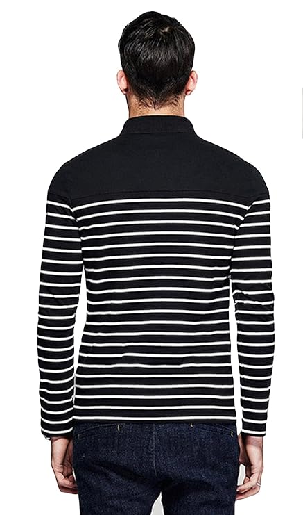 Men’s Cotton Full Sleeve Striped Polo T-Shirts for Men - MALL