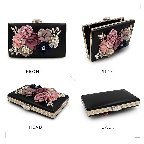 INOVERA (LABEL) Women Floral Evening Clutch Black - MALL