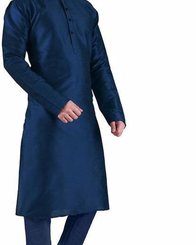 Varmohey Men's Silk Kurta Pyjama Set Navy 44 - MALL