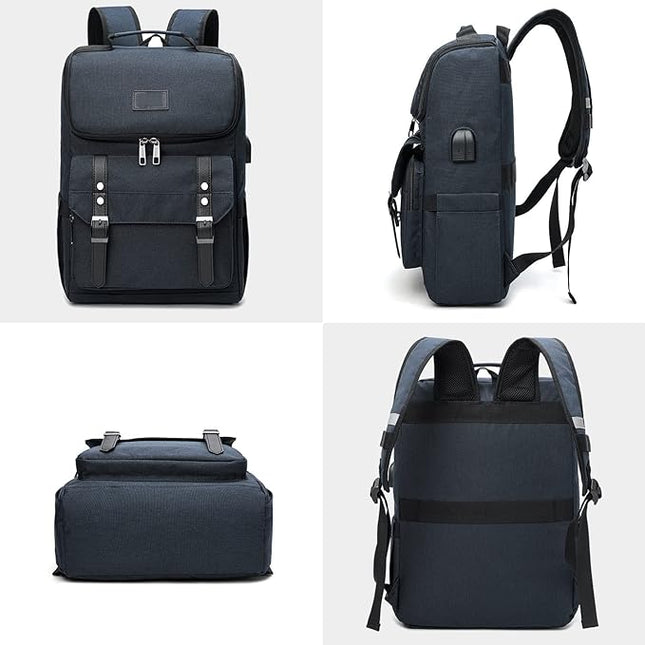 Contacts Unisex Vintage Travel Laptop Backpack with usb Charging Port Fits Upto 15.6 Inch Laptop - Blueâ€¦ - MALL