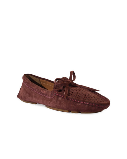 Eske Women Burgundy Textured Leather Boat Shoes - MALL