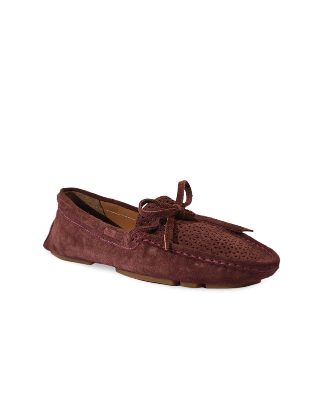 Eske Women Burgundy Textured Leather Boat Shoes - MALL