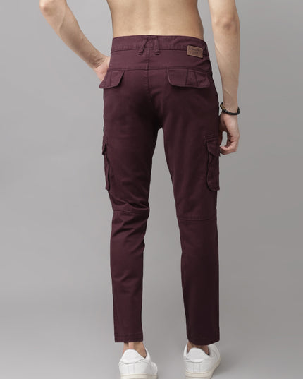 Roadster Men Burgundy Solid Cargos - MALL