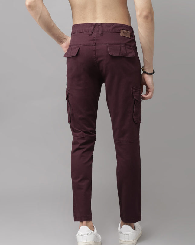 Roadster Men Burgundy Solid Cargos - MALL