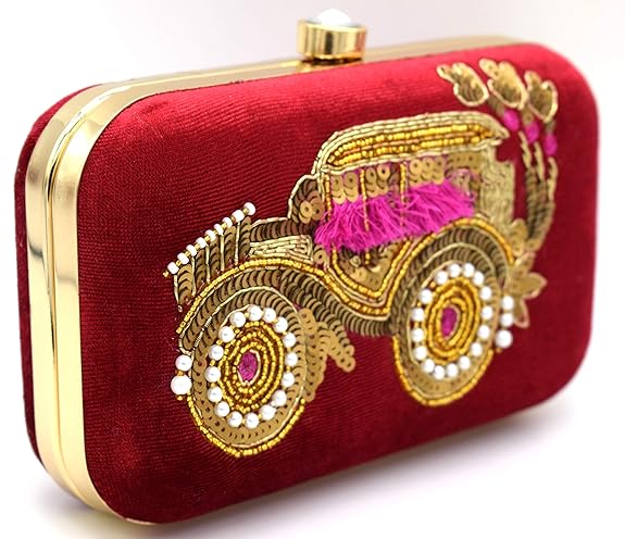 Handicraft Tooba Hand Embroidered Box Clutch Red - MALL